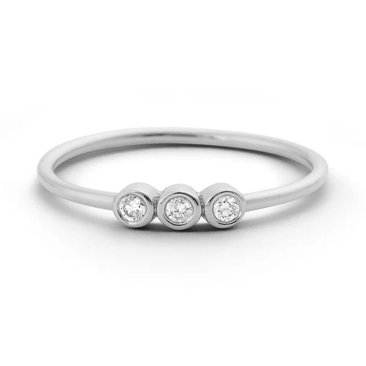 Dainty Three Stone Bezel Setting Natural Diamond Wedding Ring  customdiamjewel 10 KT Solid Gold White Gold VVS-EF