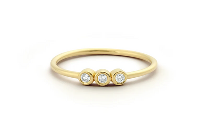 Dainty Three Stone Bezel Setting Natural Diamond Wedding Ring  customdiamjewel 10 KT Solid Gold Yellow Gold VVS-EF