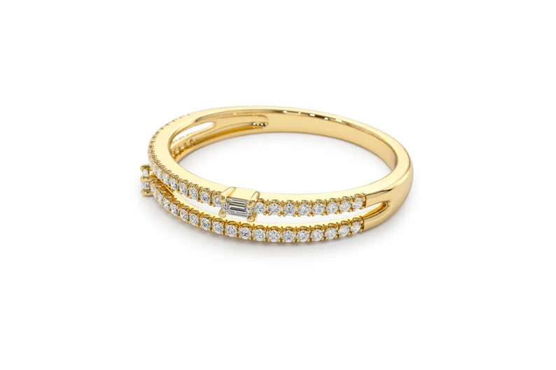 14k Gold Double Row Micro Pave Baguette Diamonds Wedding Ring  customdiamjewel   