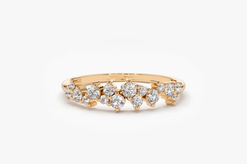 0.39CTW Cluster Diamond Cocktail Wedding Ring  customdiamjewel 10 KT Solid Gold Rose Gold VVS-EF