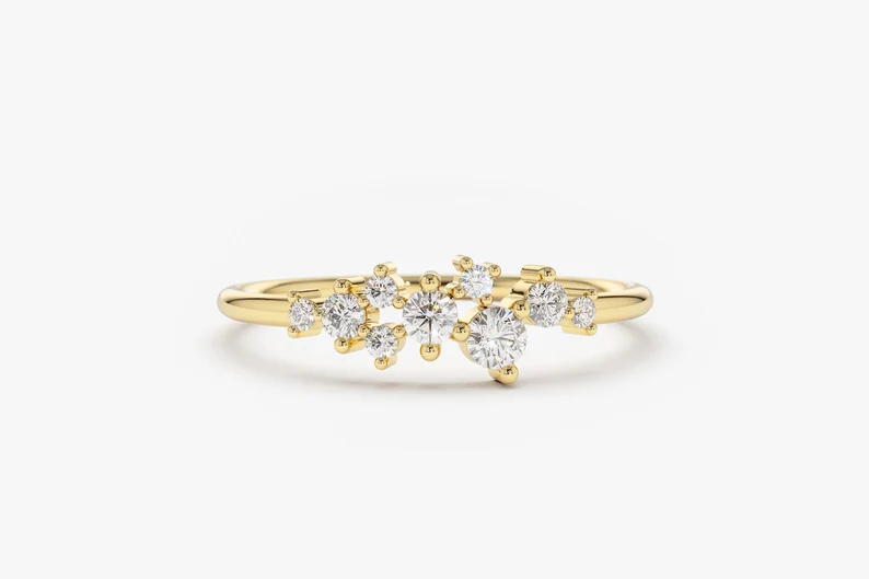 Dainty Cluster Diamond Stackable Wedding Band  customdiamjewel 10KT Yellow Gold VVS-EF