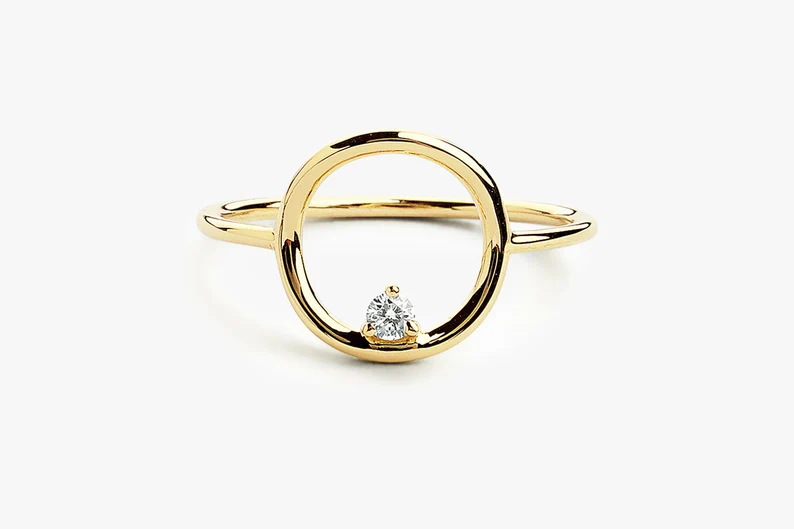 Open Circle Single Natural Diamond Wedding Band  customdiamjewel 10KT Yellow Gold VVS-EF