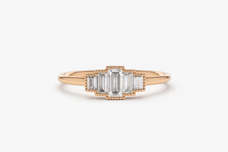 14k Gold Step Cut Alternative Baguette Diamond Wedding Ring  customdiamjewel 10 KT Solid Gold Rose Gold VVS-EF