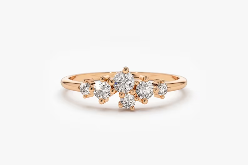 0.45CTW Large Multi Stone Diamond Cluster Wedding Ring  customdiamjewel 10 KT Solid Gold Rose Gold VVS-EF