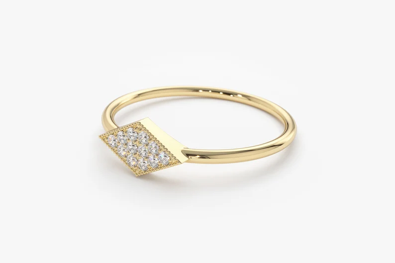 Unique Geometric Shaped 14K Micro Pave Diamond Wedding Ring  customdiamjewel   