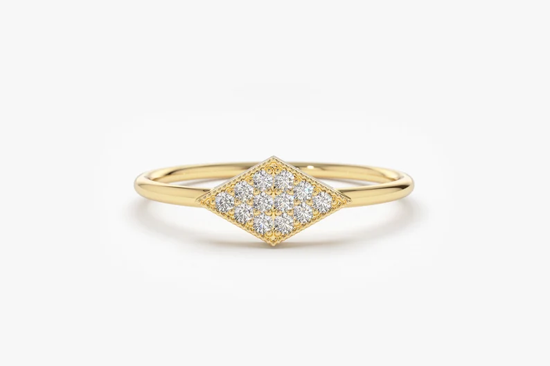 Unique Geometric Shaped 14K Micro Pave Diamond Wedding Ring  customdiamjewel 10 KT Solid Gold Yellow Gold VVS-EF