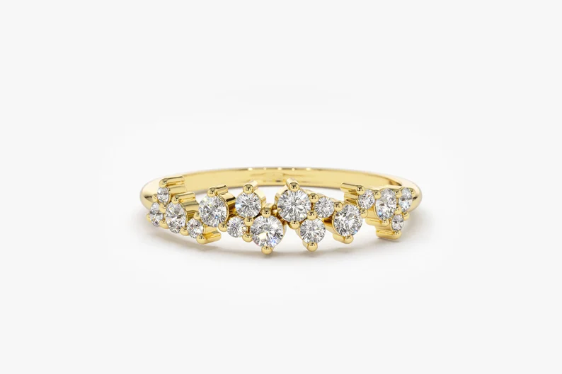 0.39CTW Cluster Diamond Cocktail Wedding Ring  customdiamjewel 10 KT Solid Gold Yellow Gold VVS-EF