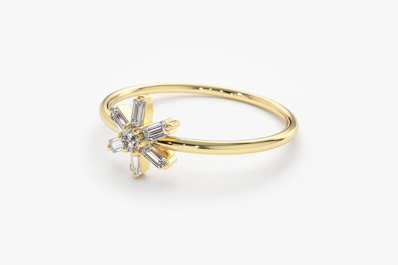 14k Gold Baguette Diamond Flower Wedding Ring  customdiamjewel   