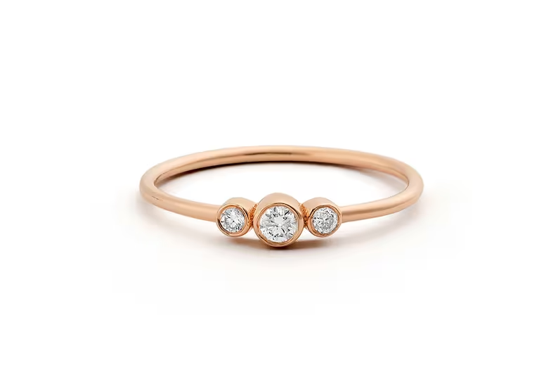 14k Gold Three Stone Round Brilliant Cut Diamond Wedding Ring  customdiamjewel 10 KT Solid Gold Rose Gold VVS-EF