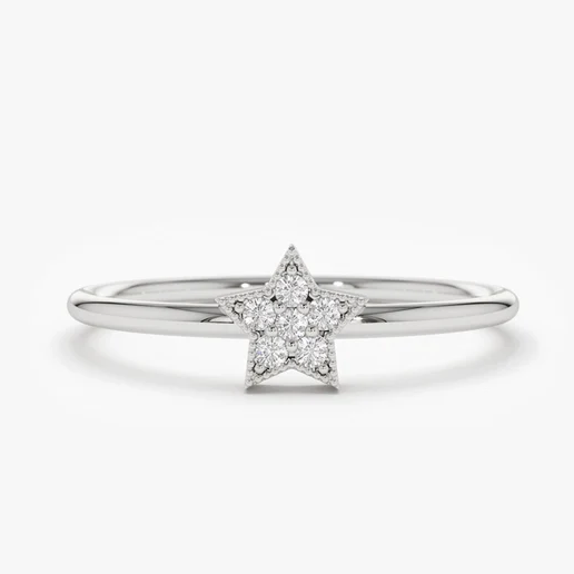 Star Shaped 14K Gold Diamond Wedding Ring  customdiamjewel 10 KT Solid Gold White Gold VVS-EF