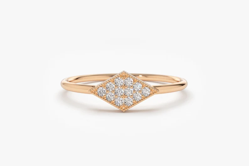 Unique Geometric Shaped 14K Micro Pave Diamond Wedding Ring  customdiamjewel 10 KT Solid Gold Rose Gold VVS-EF