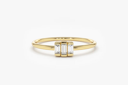 0.18CTW Trio Baguette Diamond Gold Wedding Ring  customdiamjewel 10 KT Solid Gold Yellow Gold VVS-EF