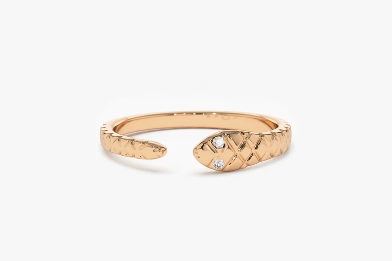 14k Gold Snake Wedding Band With Natural Diamond Eyes  customdiamjewel 10 KT Solid Gold Rose Gold VVS-EF