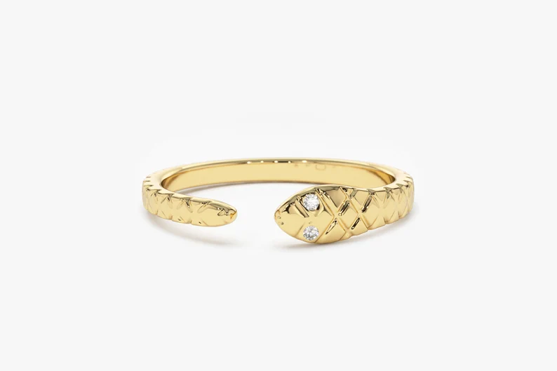 14k Gold Snake Wedding Band With Natural Diamond Eyes  customdiamjewel 10 KT Solid Gold Yellow Gold VVS-EF