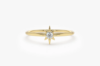 14K Gold North Star Round Real Diamond Wedding Ring  customdiamjewel 10 KT Solid Gold Yellow Gold VVS-EF