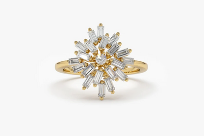 14K Gold Floral Style Baguette Diamond Cluster Wedding Ring  customdiamjewel 10 KT Solid Gold Yellow Gold VVS-EF