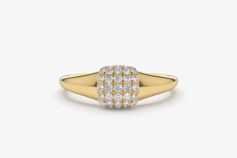 14k Solid Gold Pave Setting Diamond Pinky Ring  customdiamjewel 10 KT Solid Gold Yellow Gold VVS-EF