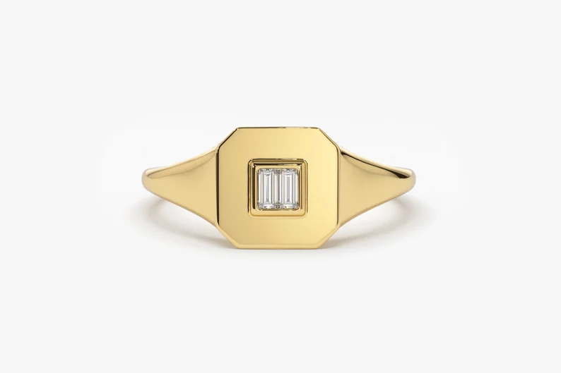 Single Baguette Diamond Pinky Wedding Ring  customdiamjewel 10 KT Solid Gold Yellow Gold VVS-EF