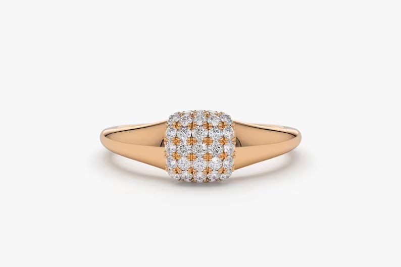 14k Solid Gold Pave Setting Diamond Pinky Ring  customdiamjewel 10 KT Solid Gold Rose Gold VVS-EF