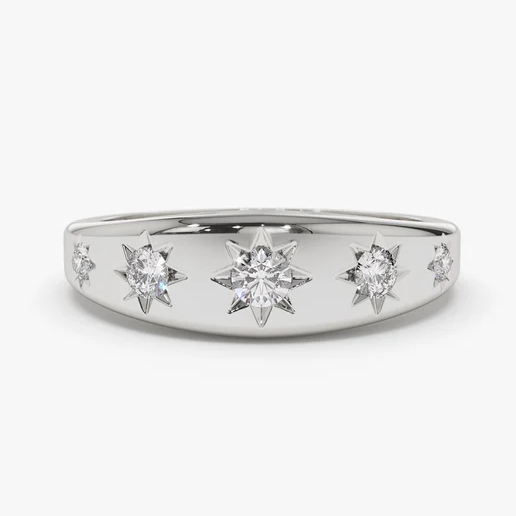 Star Setting Graduating Diamond Gold Wedding Band  customdiamjewel 10KT White Gold VVS-EF