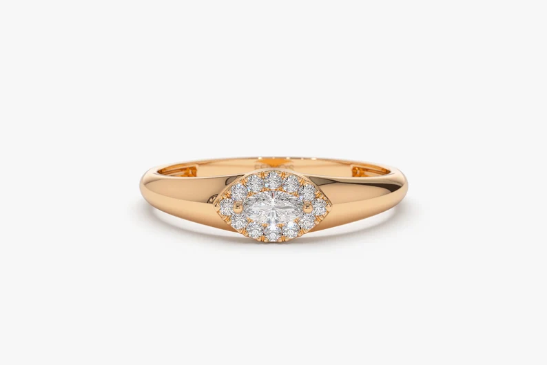 14k Solid Gold Marquise Diamond Ring in Halo Setting  customdiamjewel 10 KT Solid Gold Rose Gold VVS-EF