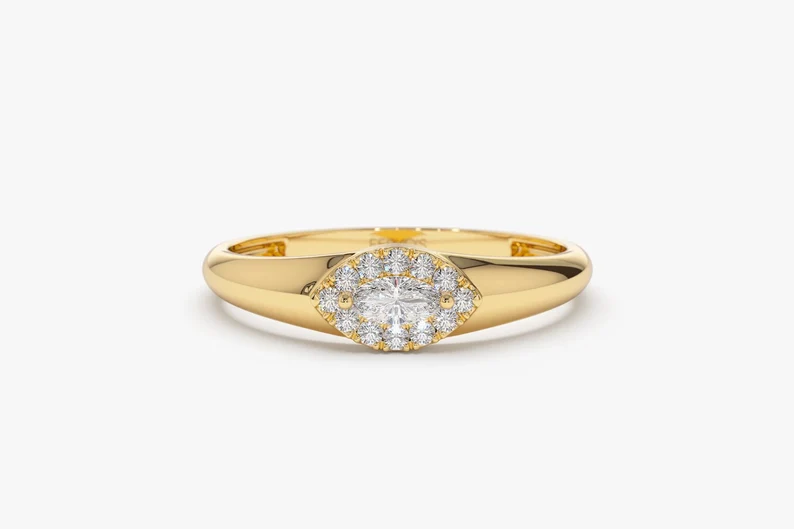 14k Solid Gold Marquise Diamond Ring in Halo Setting  customdiamjewel 10 KT Solid Gold Yellow Gold VVS-EF