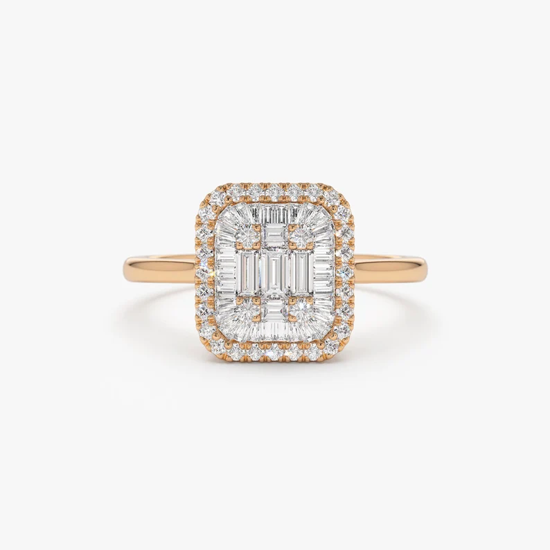 Unique Illusion Setting Baguette Diamond Wedding Ring  customdiamjewel 10 KT Solid Gold Rose Gold VVS-EF