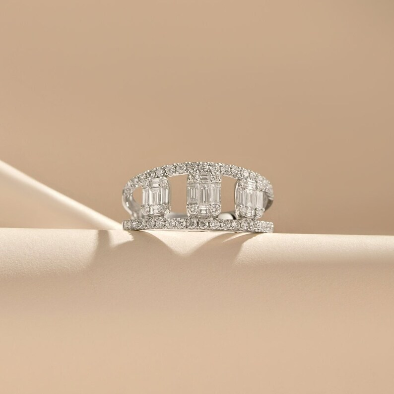 14k Gold Baguette and Round Diamond Illusion Setting Cocktail Wedding Ring  customdiamjewel   