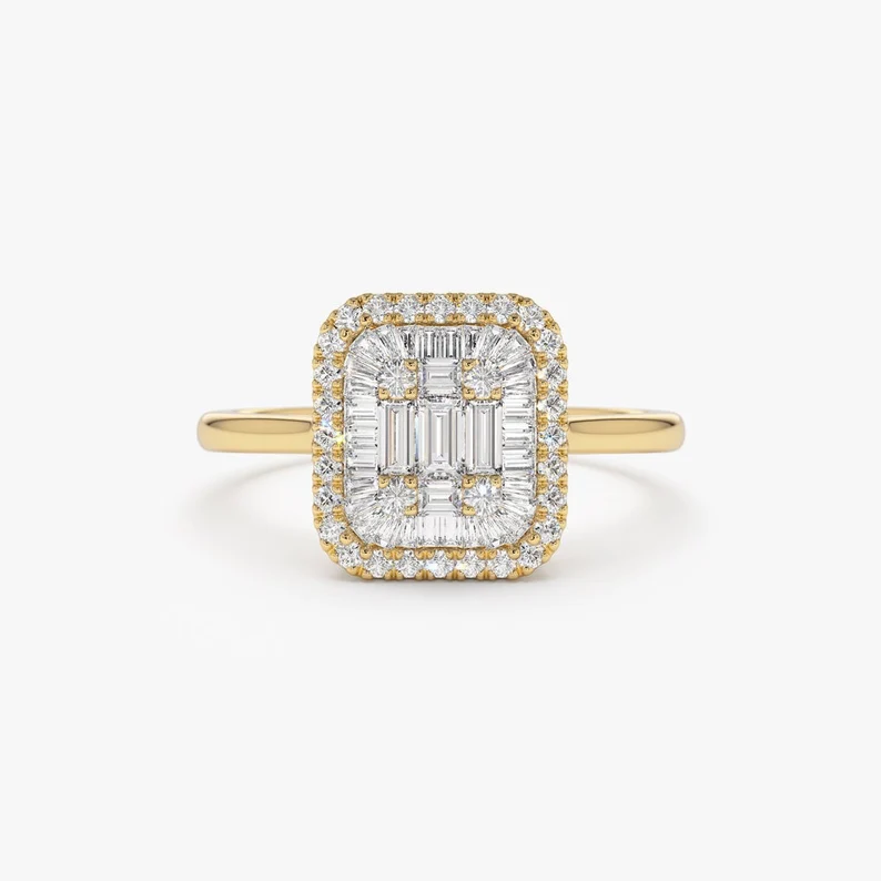 Unique Illusion Setting Baguette Diamond Wedding Ring  customdiamjewel 10 KT Solid Gold Yellow Gold VVS-EF