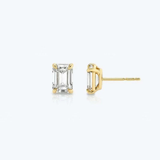 Emerald Cut Moissanite 14K Gold Classy Stud Earrings  customdiamjewel Sterling Silver Yellow Gold VVS-EF