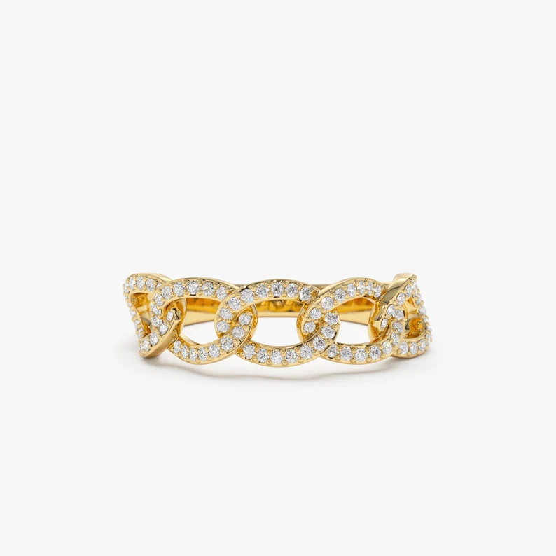 0.28CTW Curb Link Pave Diamond Wedding Ring  customdiamjewel 10 KT Solid Gold Yellow Gold VVS-EF