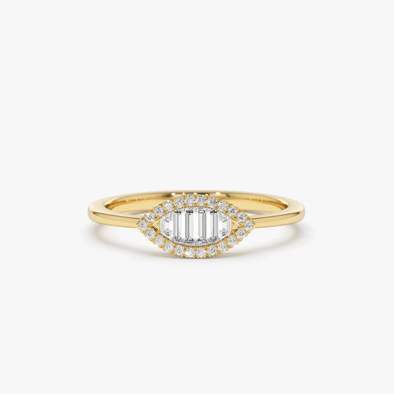 Marquise Shaped Baguette Diamond Wedding Band in Halo Setting  customdiamjewel 10KT Yellow Gold VVS-EF