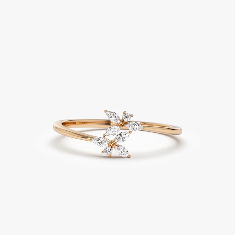 Flower design Marquise Diamond Trendy Stackable Ring  customdiamjewel 10 KT Solid Gold Rose Gold VVS-EF