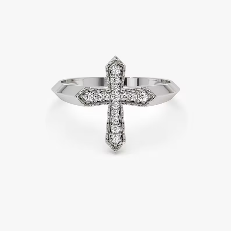 Pave Setting Religious Diamond Cross Wedding Ring  customdiamjewel 10 KT Solid Gold White Gold VVS-EF