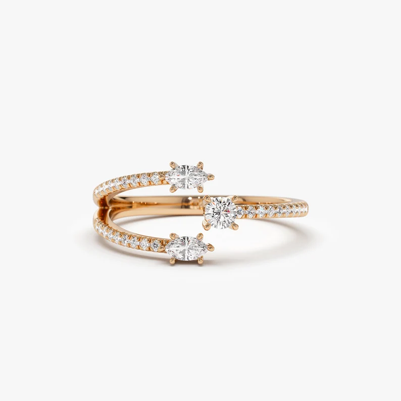 Unique Diamond Wedding Ring with Marquise Shape and Round Diamonds  customdiamjewel 10 KT Solid Gold Rose Gold VVS-EF