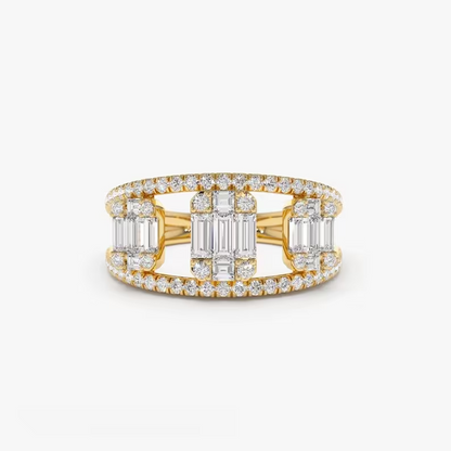 14k Gold Baguette and Round Diamond Illusion Setting Cocktail Wedding Ring  customdiamjewel 10 KT Solid Gold Yellow Gold VVS-EF