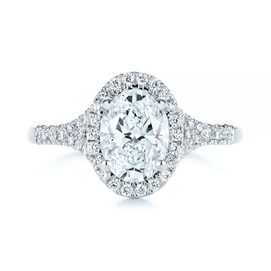 Split Shank Oval Cut Halo Moissanite Engagement Ring  customdiamjewel 10KT White Gold VVS-EF