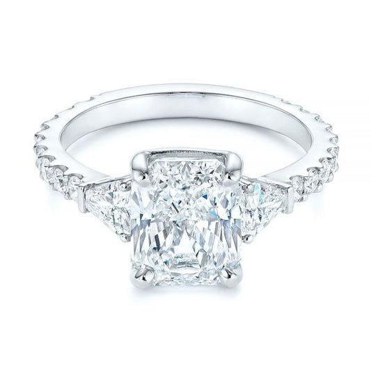 Unique Three Stone Moissanite Engagement Ring  customdiamjewel 10KT White Gold VVS-EF