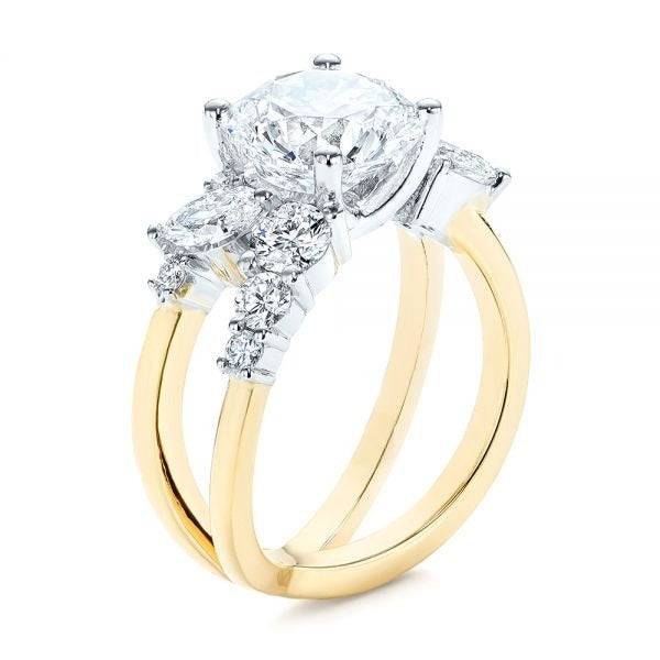 14K Solid Gold Moissanite Two Tone Cluster Engagement Ring  customdiamjewel 10KT Yellow Gold VVS-EF