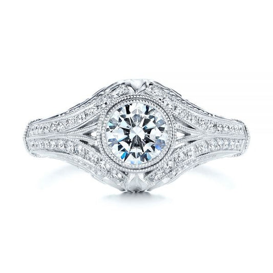 Vintage Style Bezel Setting Moissanite Engagement Ring  customdiamjewel 10KT White Gold VVS-EF