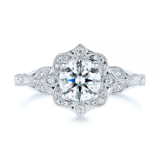 Vintage Floral Halo Moissanite Engagement Ring  customdiamjewel 10KT White Gold VVS-EF