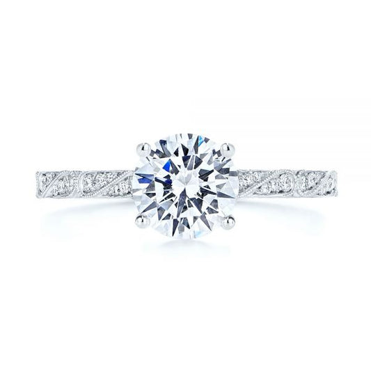 Vintage Style Hand Engraved Moissanite Engagement Ring  customdiamjewel 10KT White Gold VVS-EF