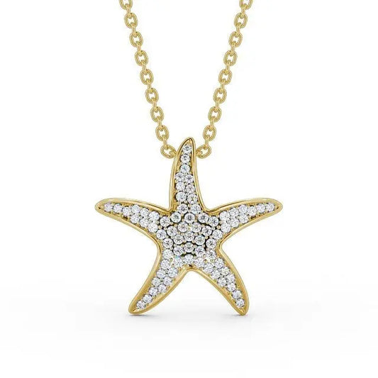 Starfish Shaped 0.32CT  Round Lab Grown Diamond pendant  customdiamjewel 10KT Yellow Gold VVS-EF