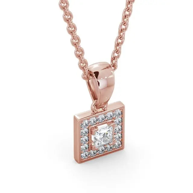 0.70CT Princess Cut Halo Lab Grown Pendant  customdiamjewel   