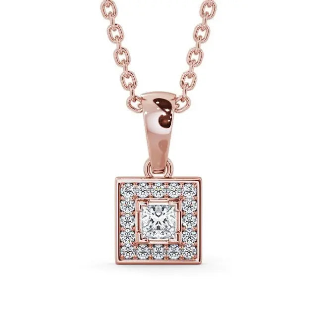 0.70CT Princess Cut Halo Lab Grown Pendant  customdiamjewel 10KT Rose Gold VVS-EF