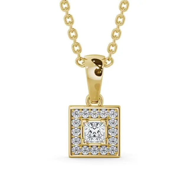 0.70CT Princess Cut Halo Lab Grown Pendant  customdiamjewel 10KT Yellow Gold VVS-EF