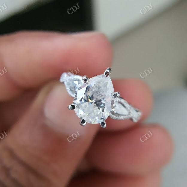 Vintage 2 CT Pear Cut & 0.30 CT (Each) Pear Cut Moissanite Band  customdiamjewel 10KT White Gold VVS-EF