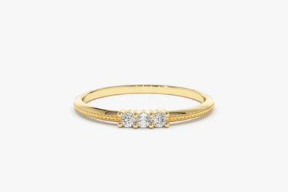 3 Stone Beaded Minimalist Diamond Wedding Band  customdiamjewel 18KT Yellow Gold VVS-EF