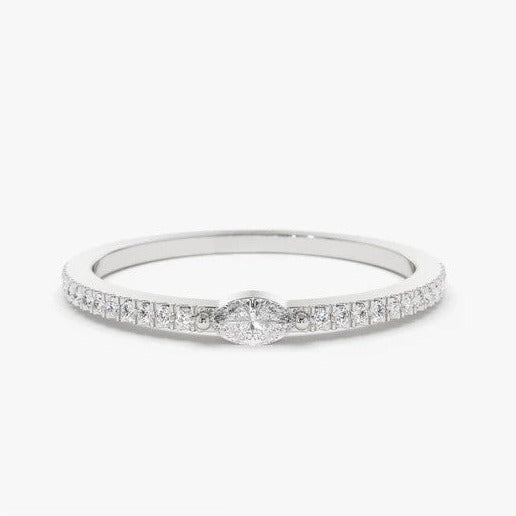 0.21CTW Marquise And Round Diamond Micro Pave Wedding Band  customdiamjewel 10KT White Gold VVS-EF