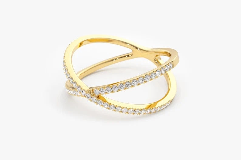 14k Gold Criss Cross Diamond Statement Wedding Ring  customdiamjewel   